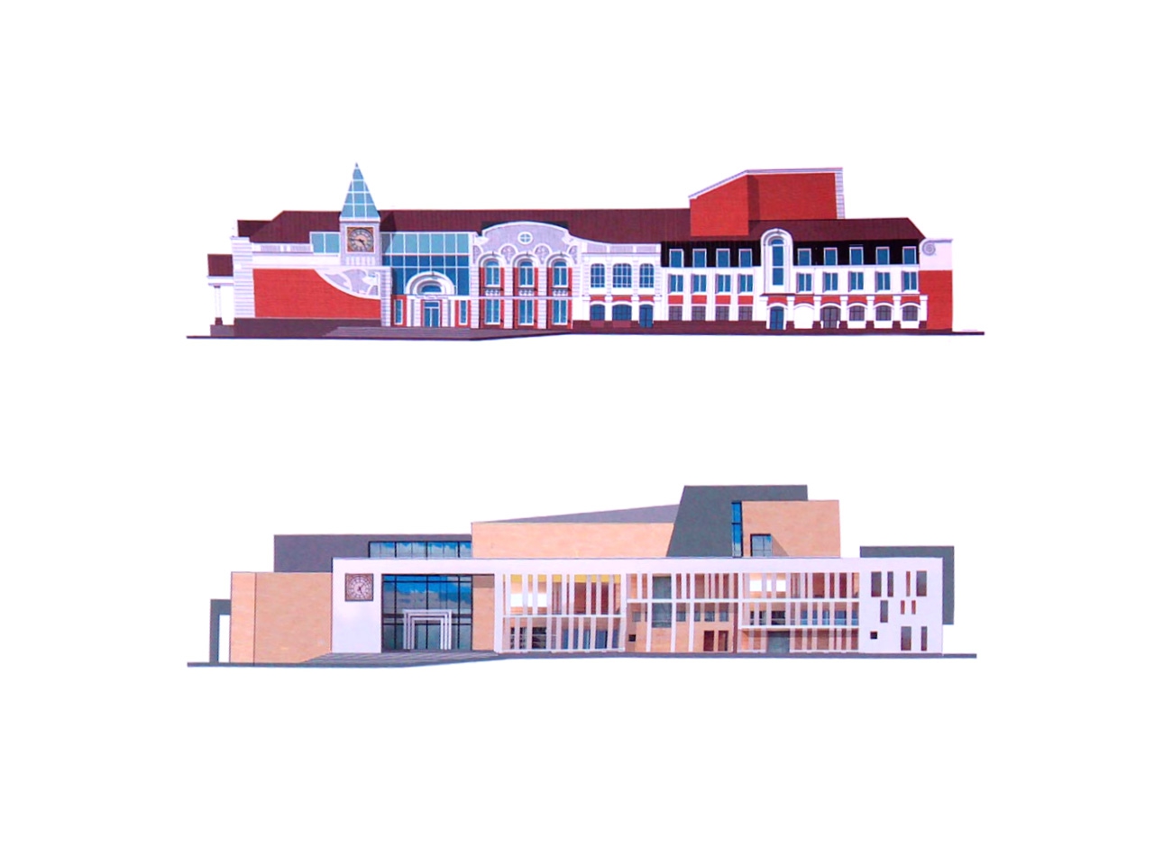 Два фасада, предложенные проектировщиками в 2019 году: «классический» и «современный»